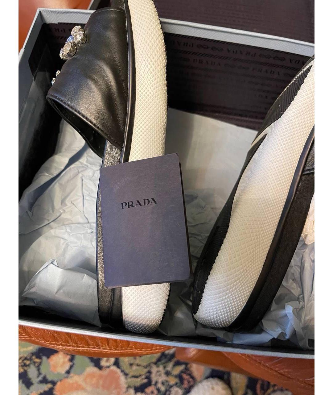 PRADA Черные кожаные шлепанцы, фото 7