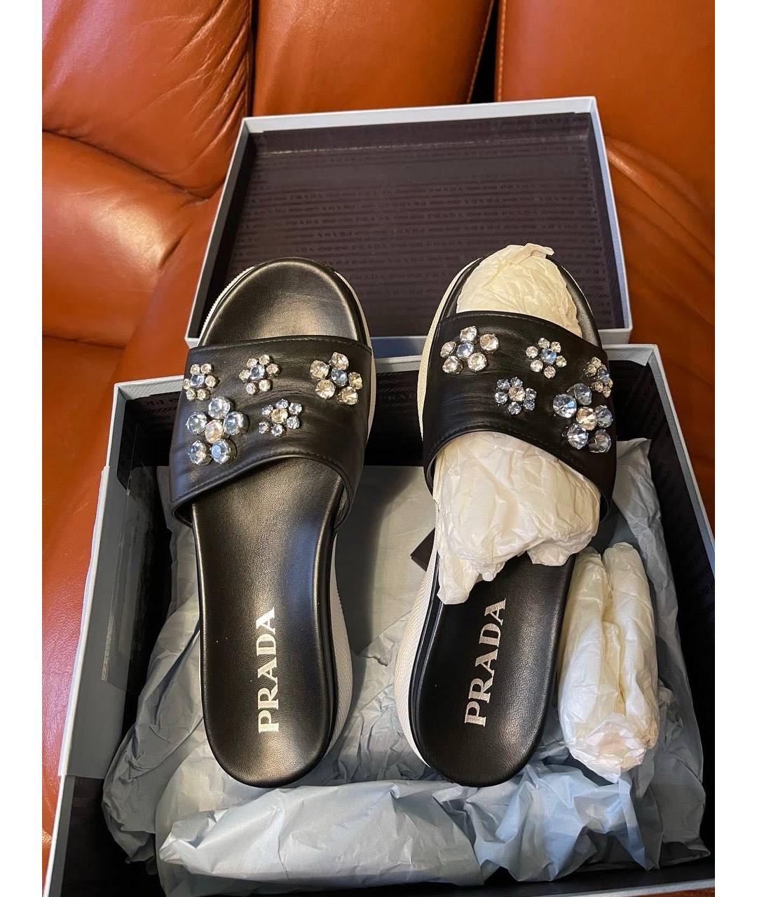 PRADA Черные кожаные шлепанцы, фото 2