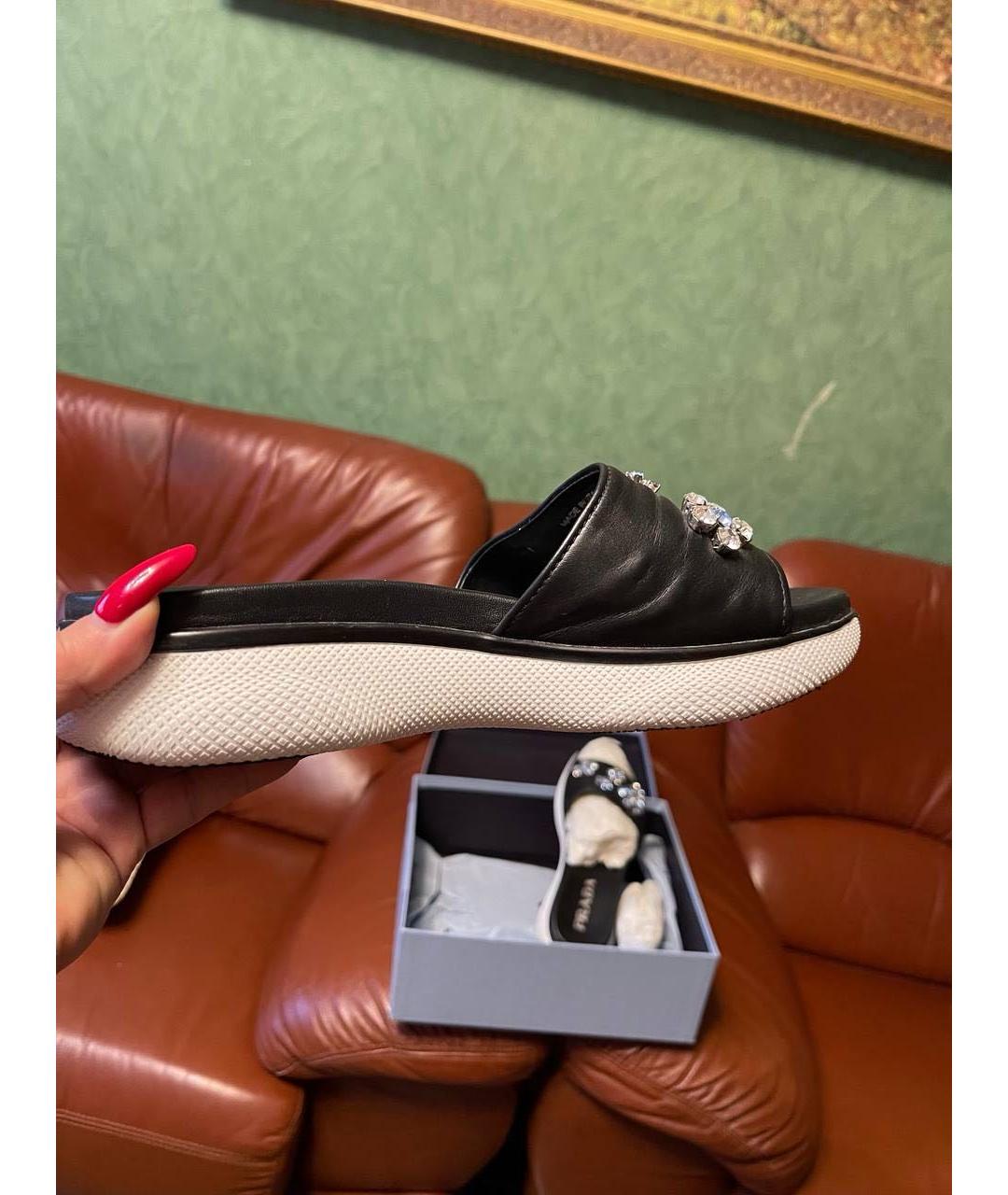 PRADA Черные кожаные шлепанцы, фото 9