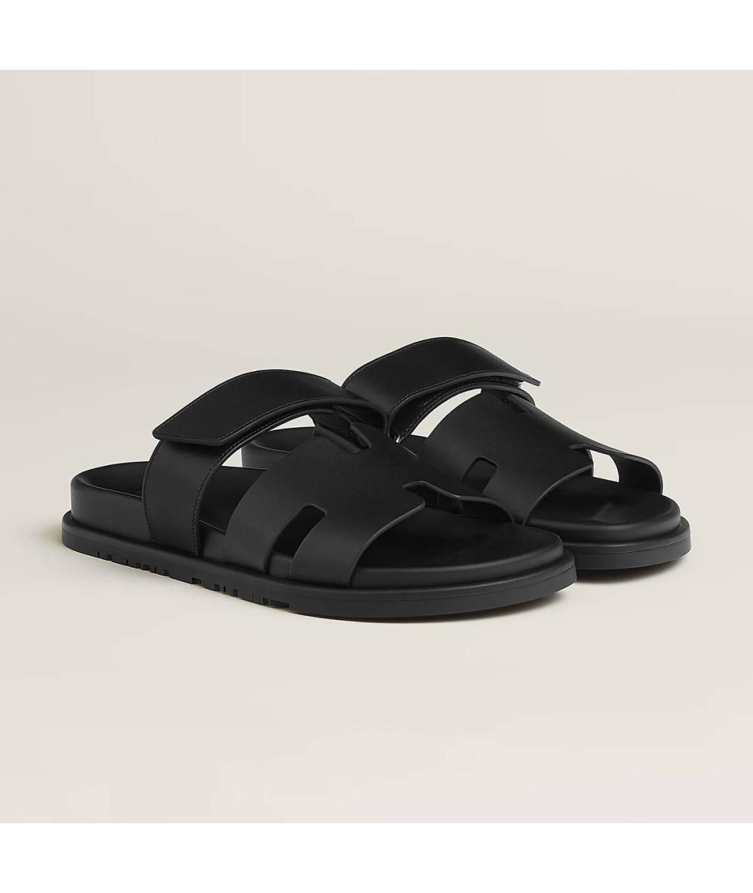 HERMES Черные кожаные шлепанцы, фото 4