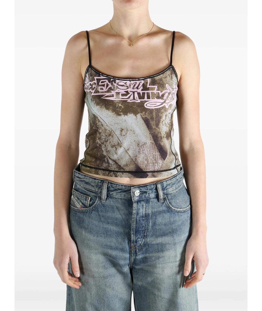 DIESEL Коричневая вискозная майка, фото 2