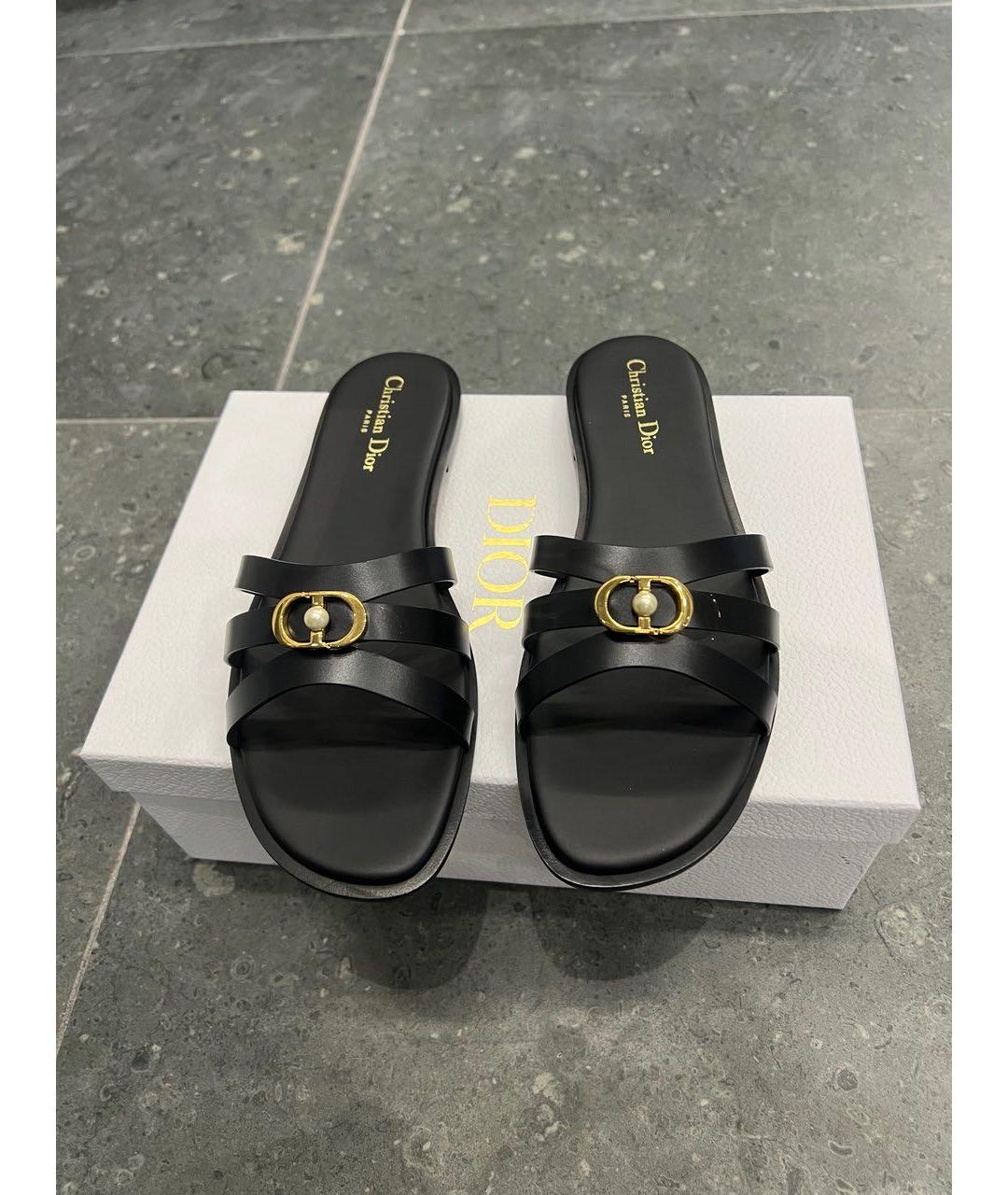 CHRISTIAN DIOR Черные кожаные сабо, фото 3