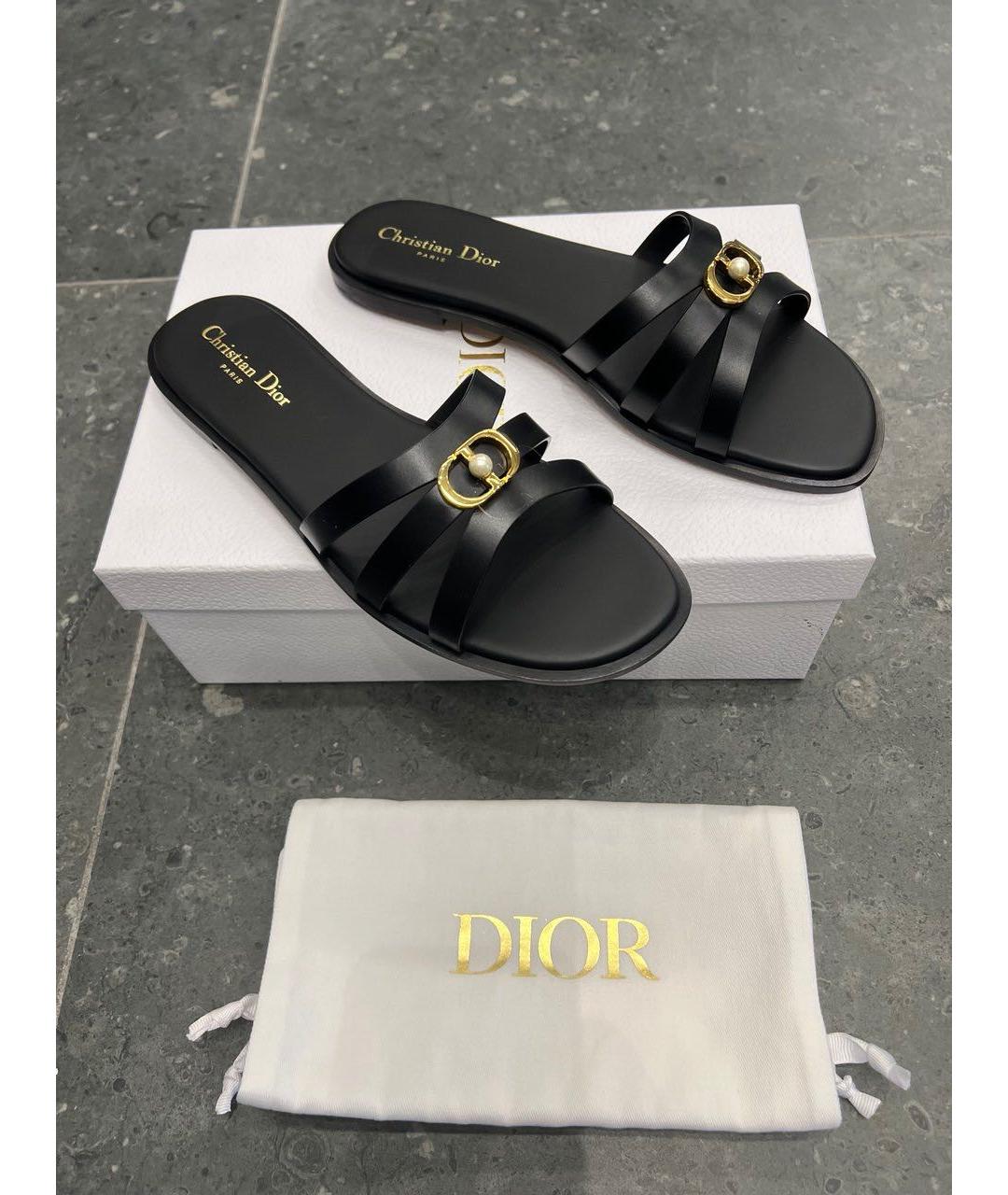 CHRISTIAN DIOR Черные кожаные сабо, фото 4