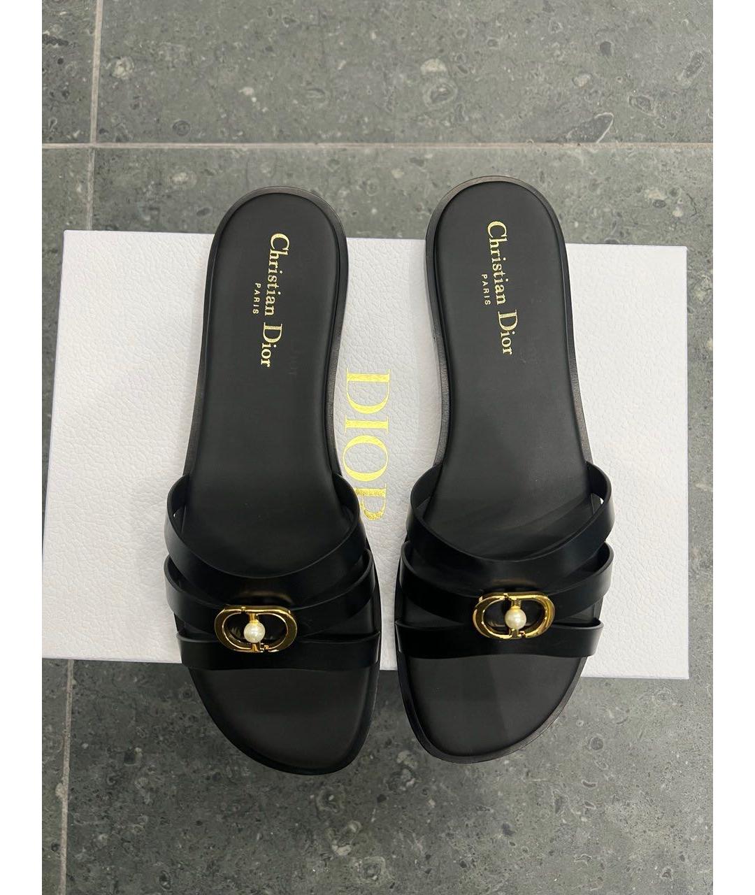 CHRISTIAN DIOR Черные кожаные сабо, фото 5