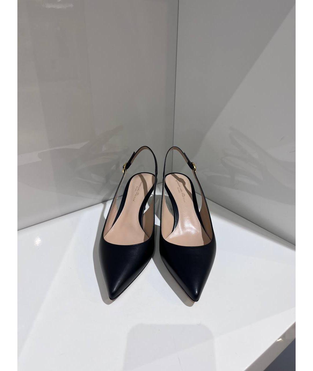 GIANVITO ROSSI Черные кожаные лодочки на низком каблуке, фото 2