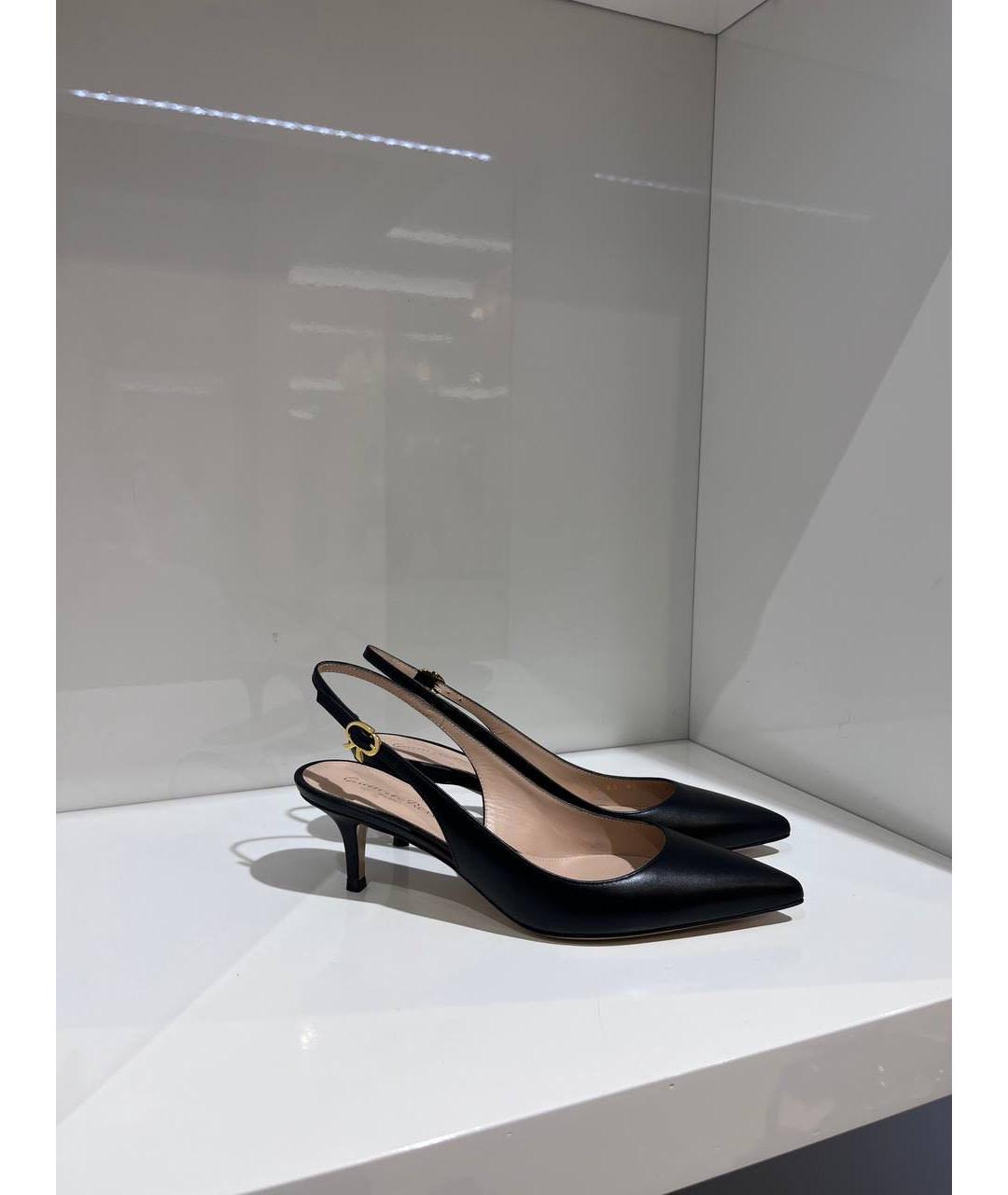 GIANVITO ROSSI Черные кожаные лодочки на низком каблуке, фото 4