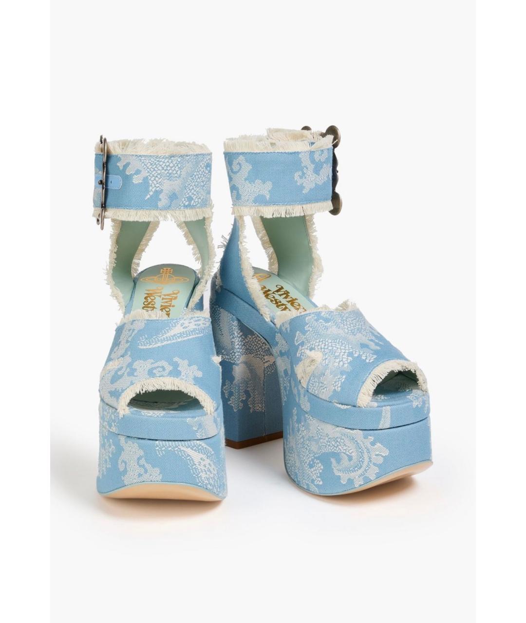 VIVIENNE WESTWOOD Голубые текстильные босоножки, фото 2