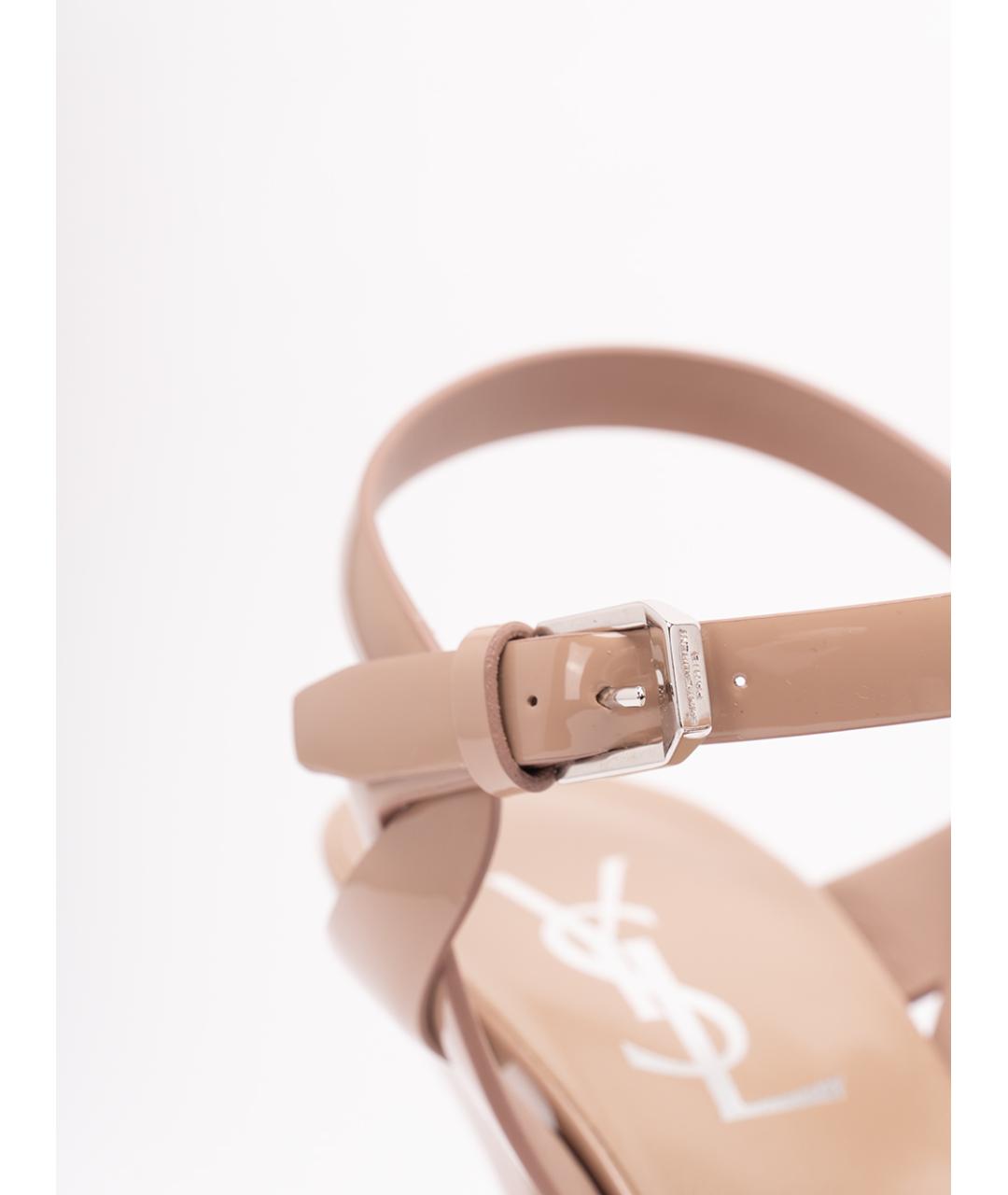 SAINT LAURENT Бежевые босоножки из лакированной кожи, фото 5