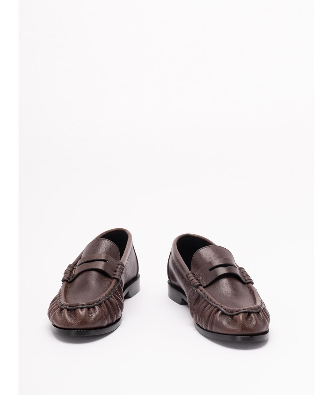 SAINT LAURENT Коричневые кожаные лоферы, фото 2