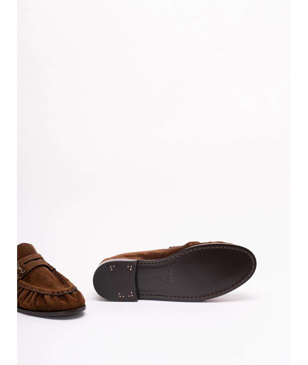 SAINT LAURENT Коричневые замшевые лоферы, фото 4