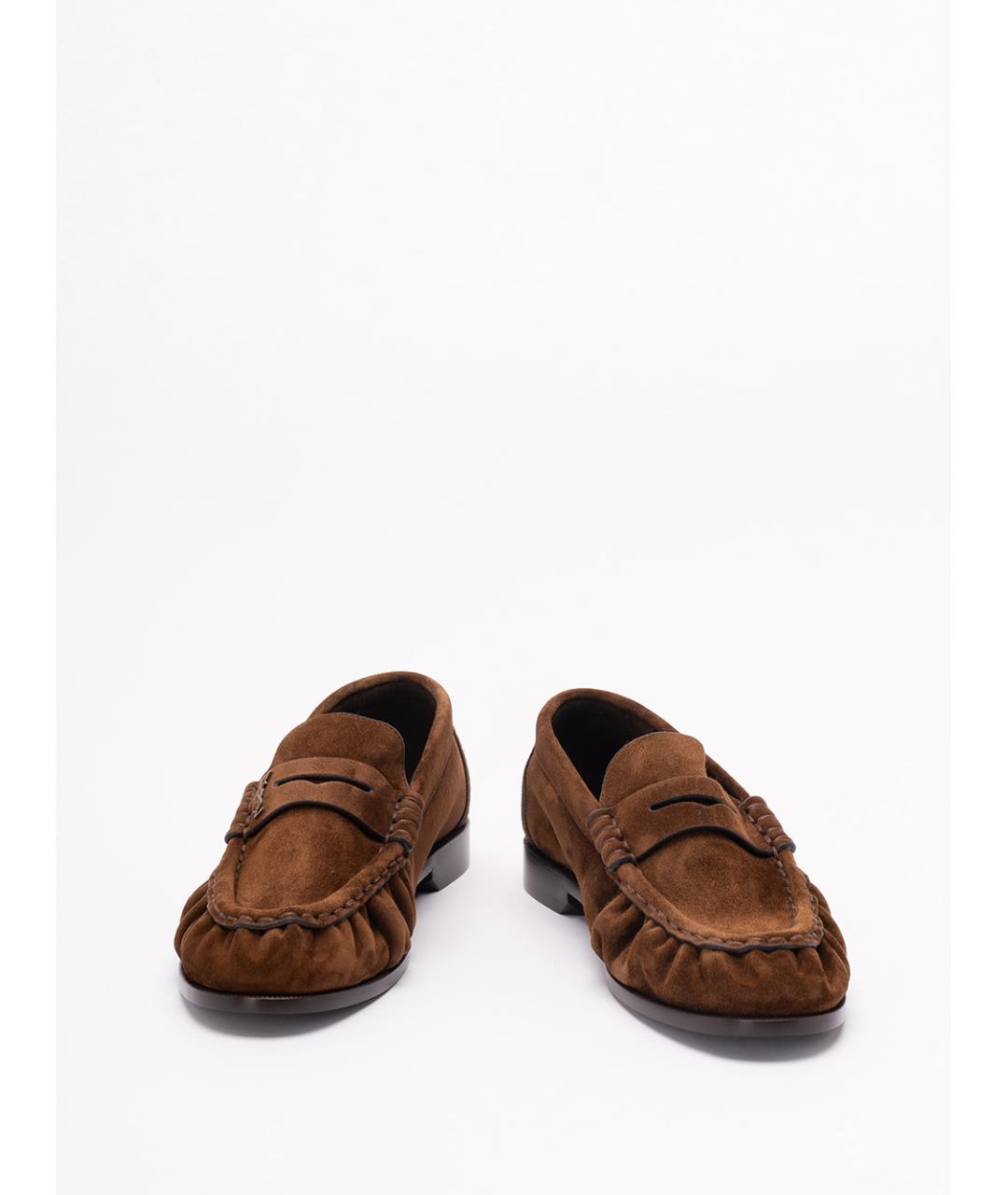 SAINT LAURENT Коричневые замшевые лоферы, фото 2
