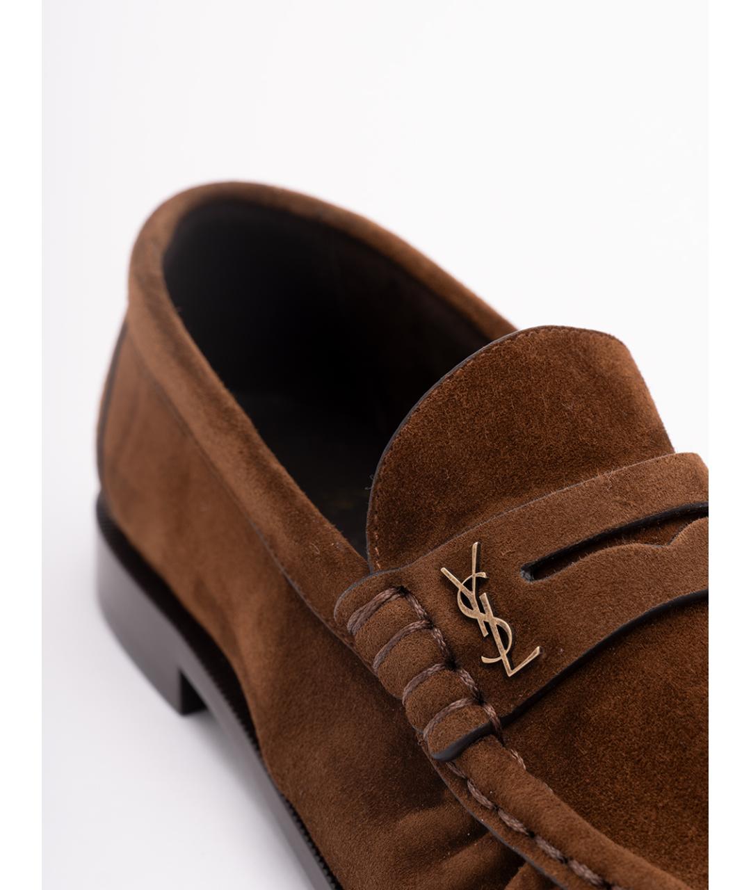 SAINT LAURENT Коричневые замшевые лоферы, фото 5