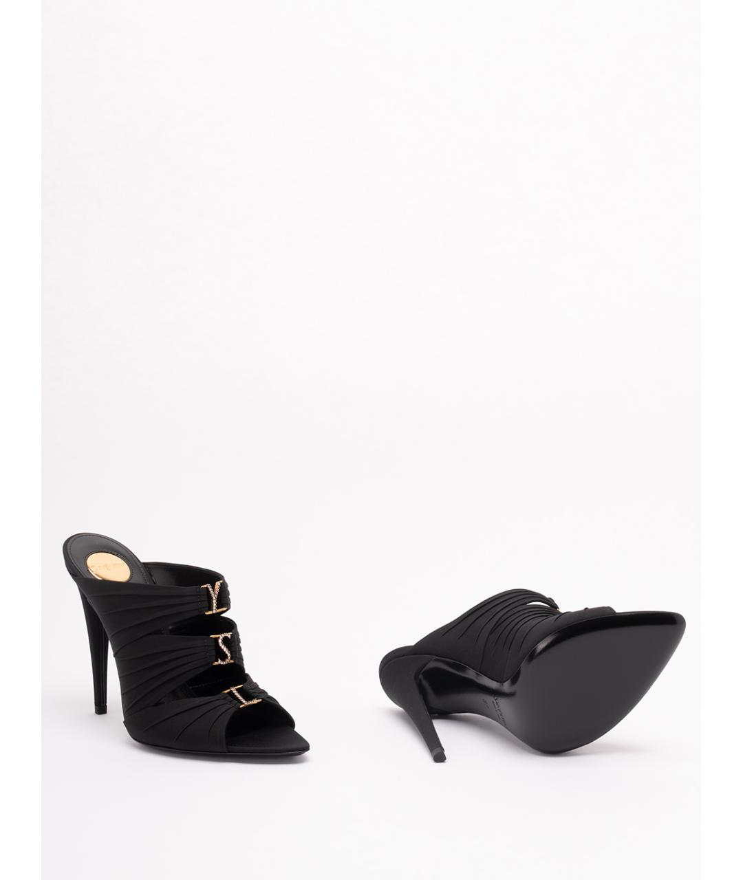 SAINT LAURENT Черные текстильные мюли, фото 4