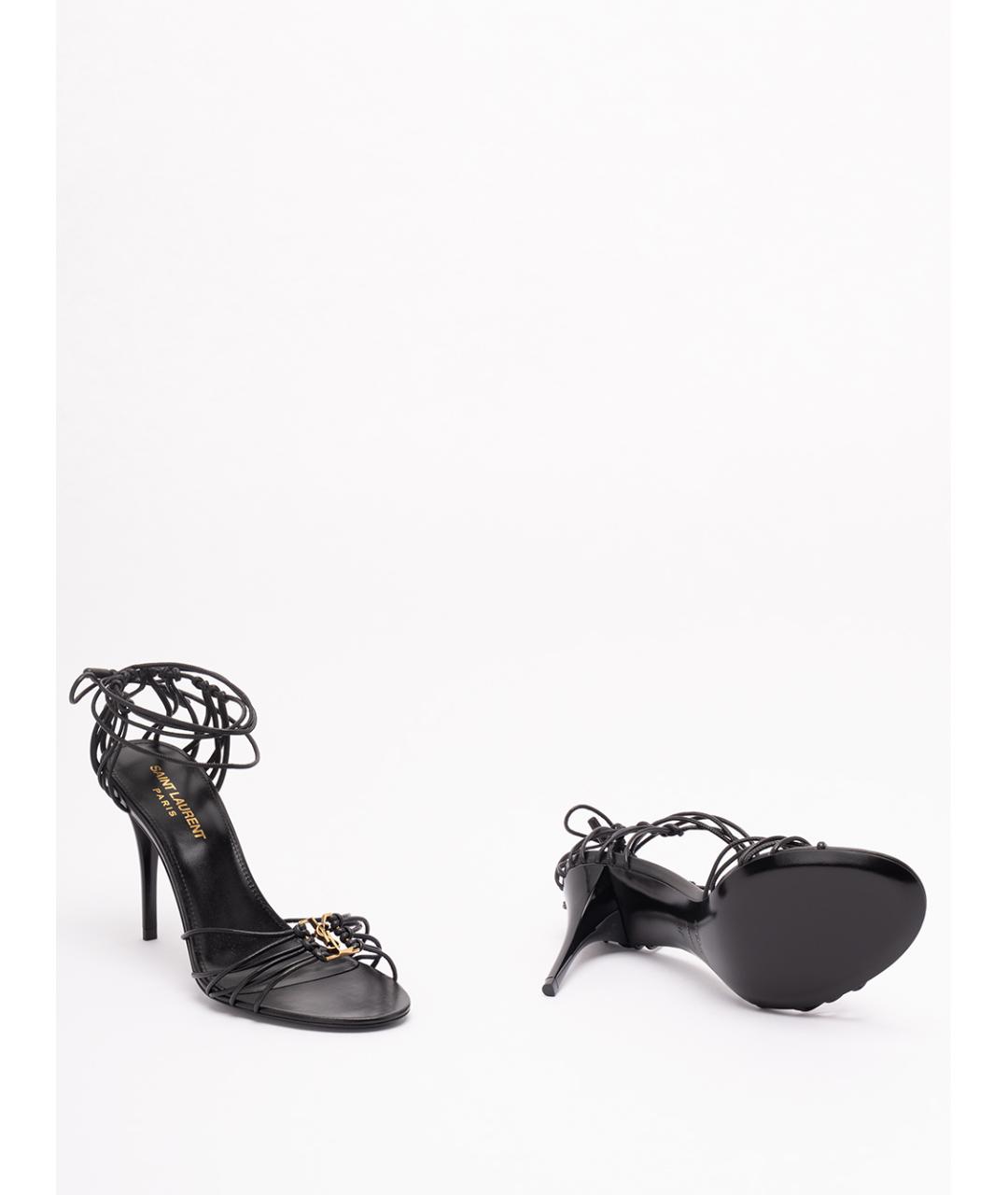 SAINT LAURENT Черные кожаные босоножки, фото 4