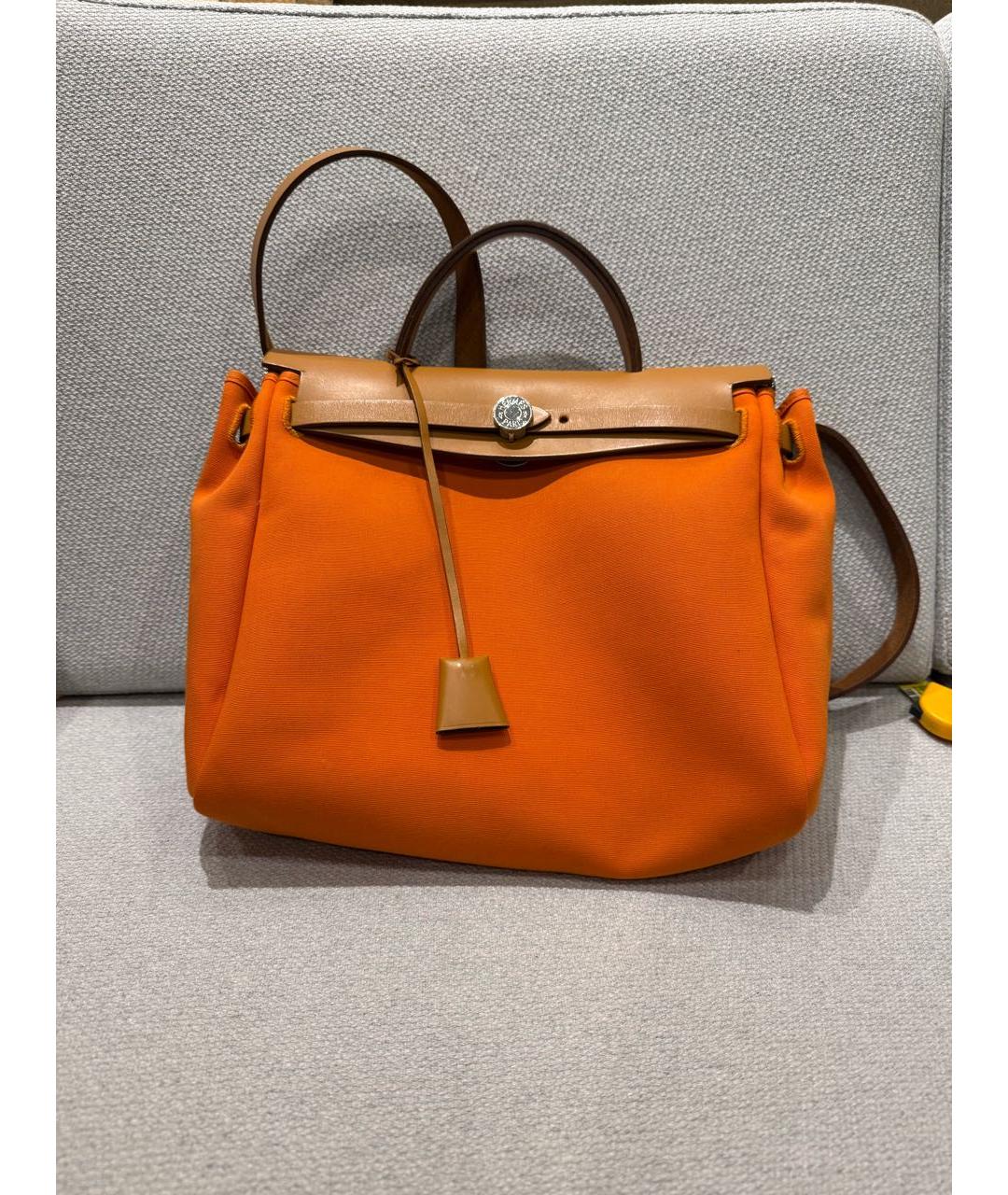 HERMES Оранжевая тканевая сумка через плечо, фото 9