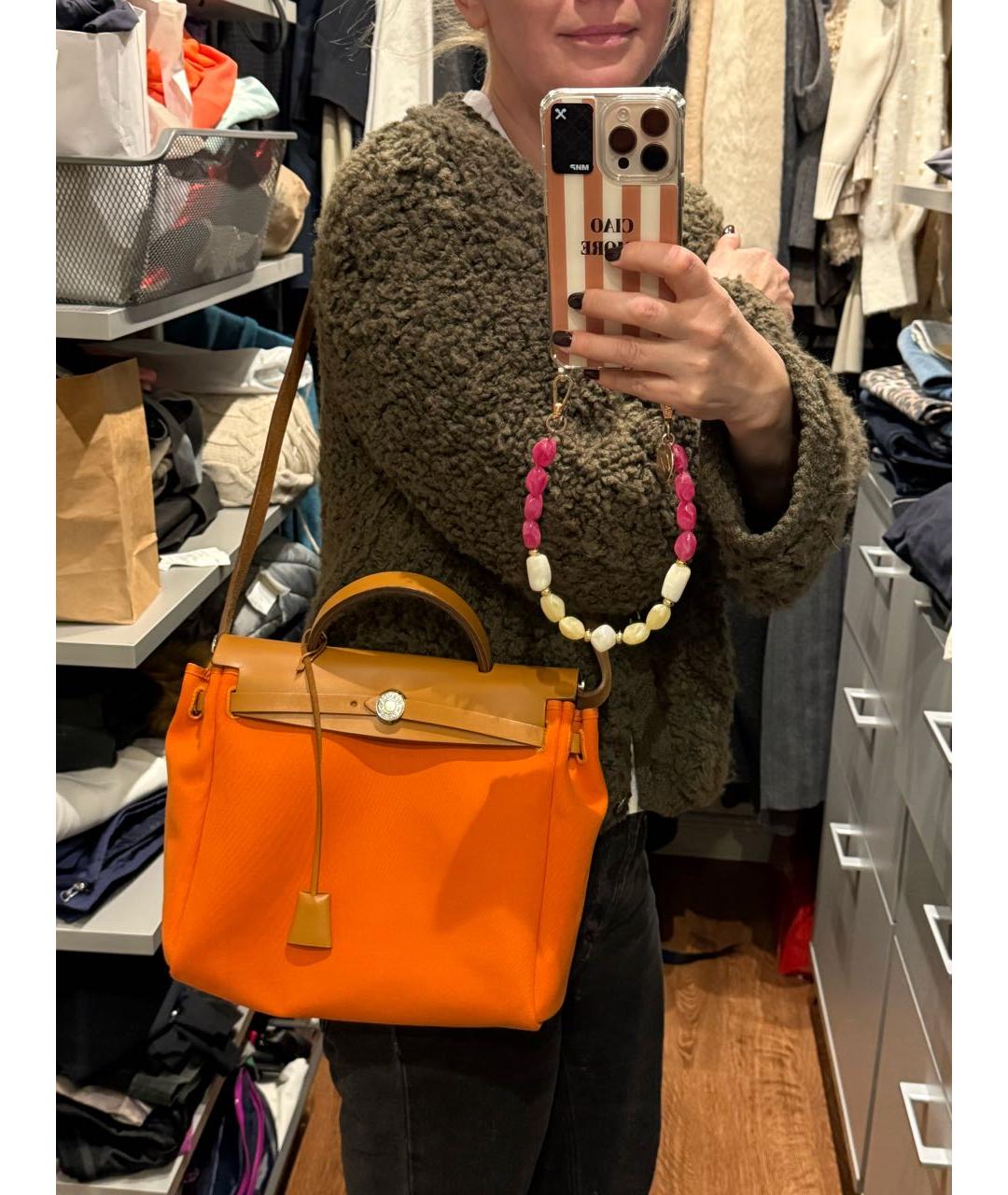 HERMES Оранжевая тканевая сумка через плечо, фото 8