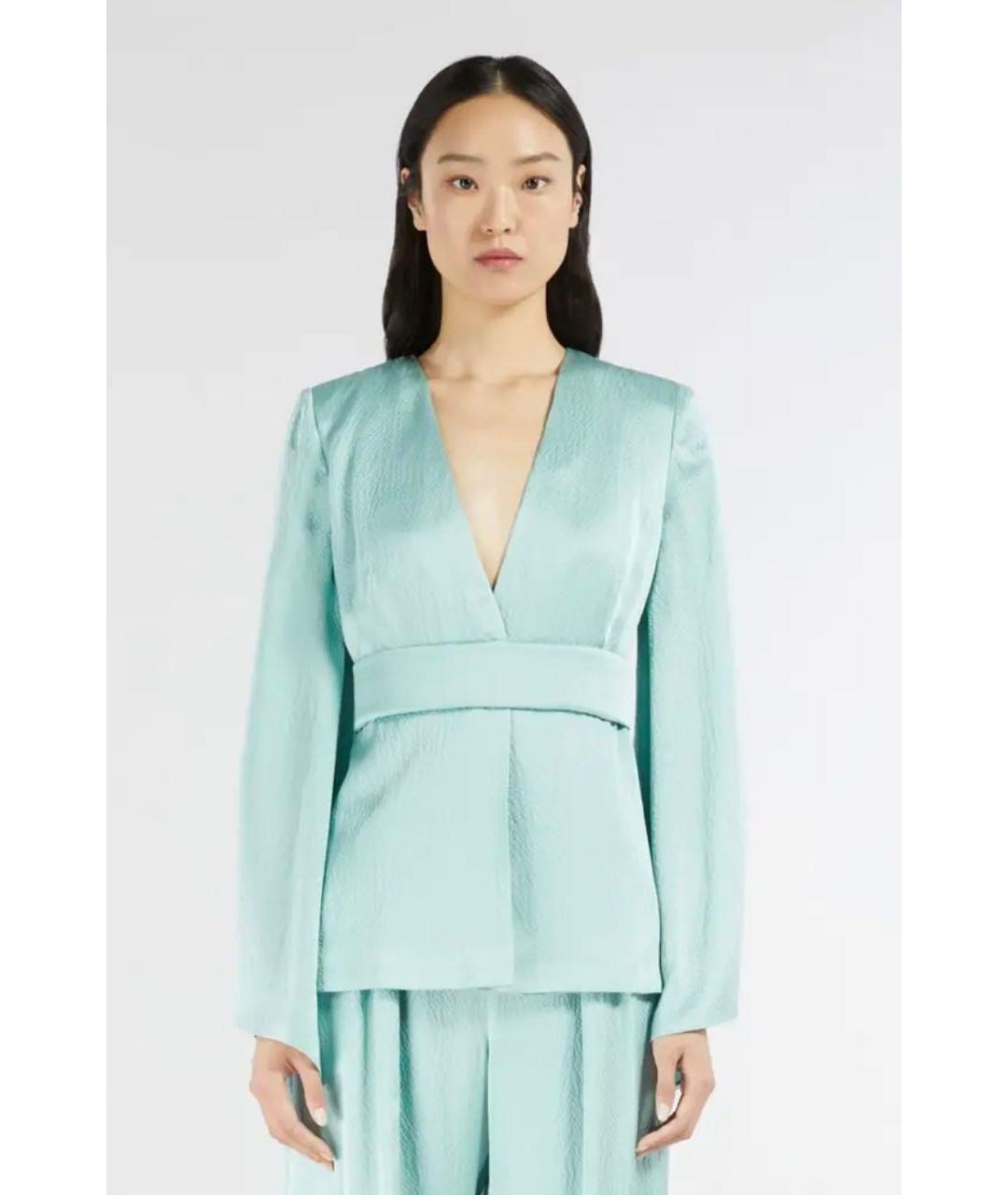 MAX MARA Голубой шелковый костюм с брюками, фото 2