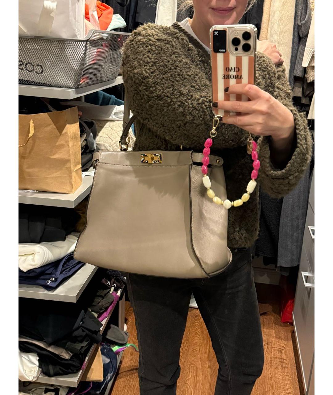 FENDI Бежевая кожаная сумка через плечо, фото 8