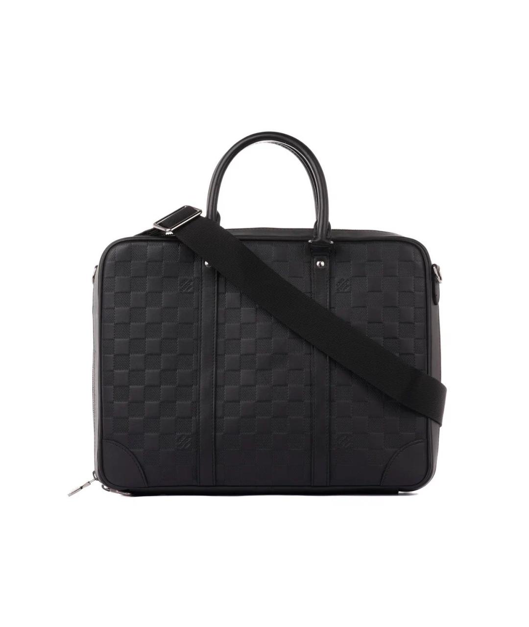 LOUIS VUITTON Черный кожаный портфель, фото 8