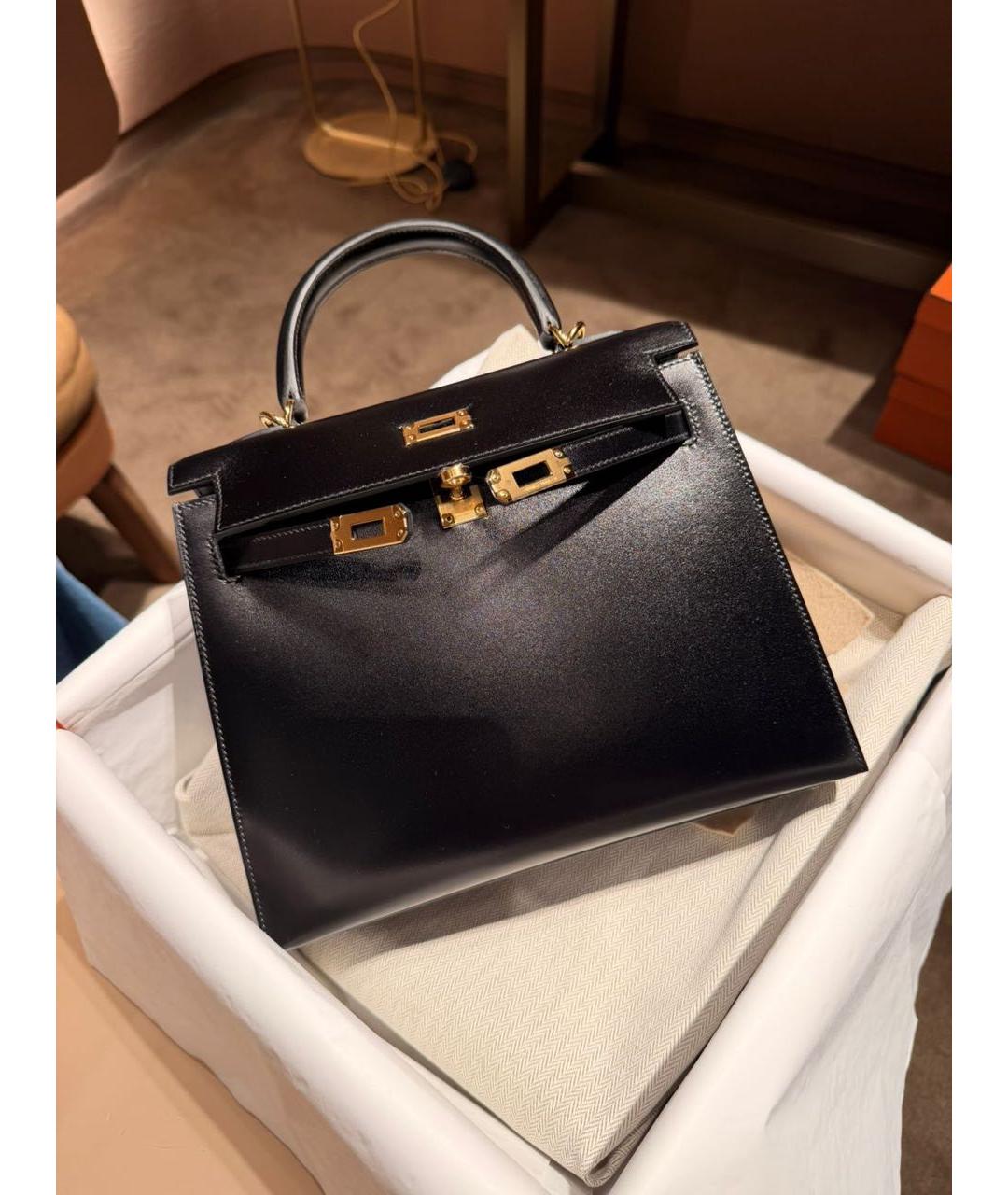 HERMES Черная кожаная сумка через плечо, фото 3