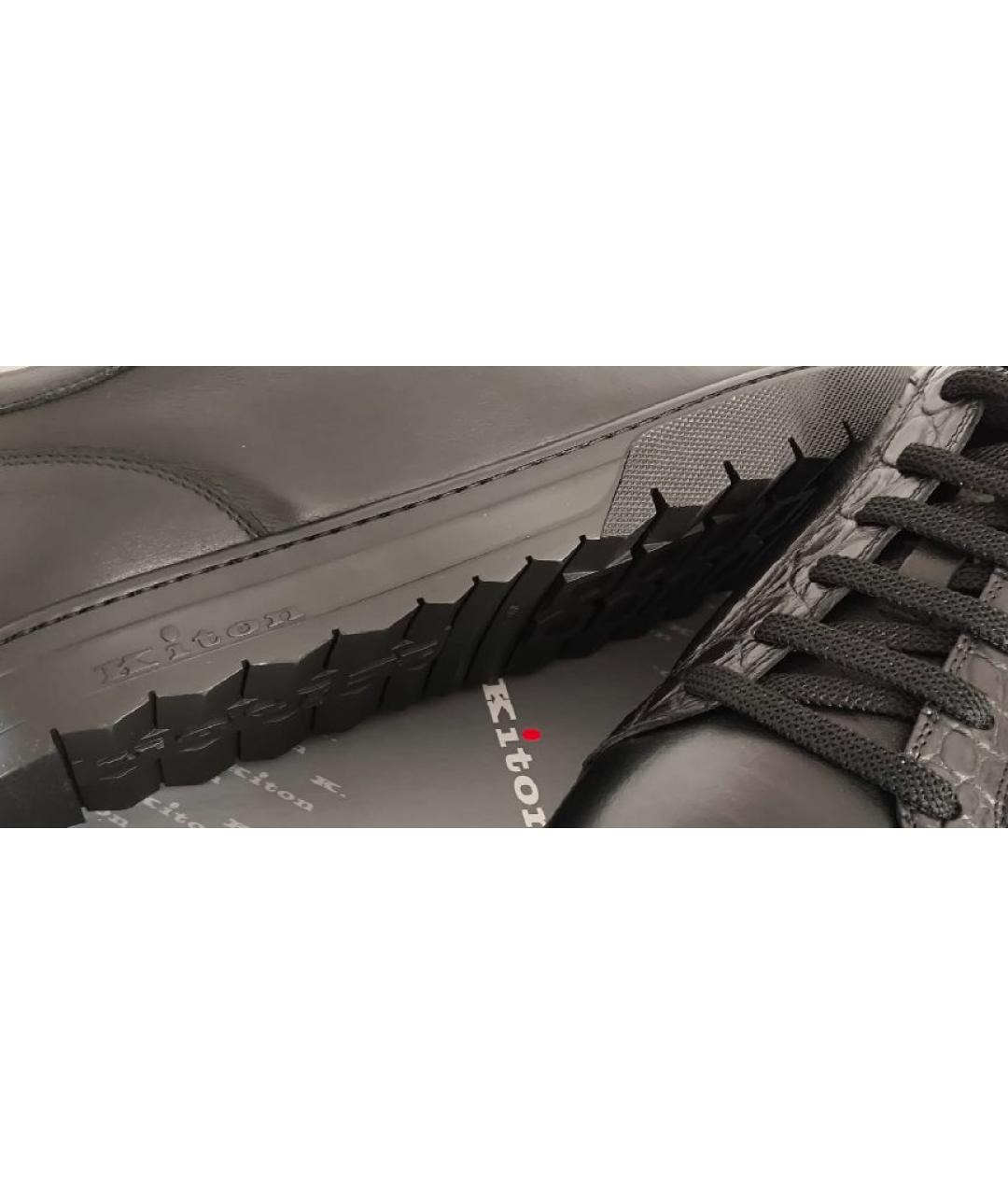 KITON Черные низкие кроссовки / кеды из экзотической кожи, фото 5