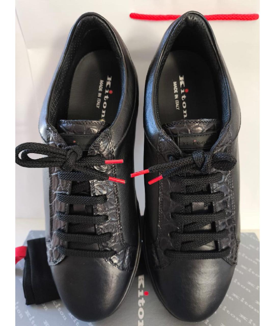 KITON Черные низкие кроссовки / кеды из экзотической кожи, фото 2