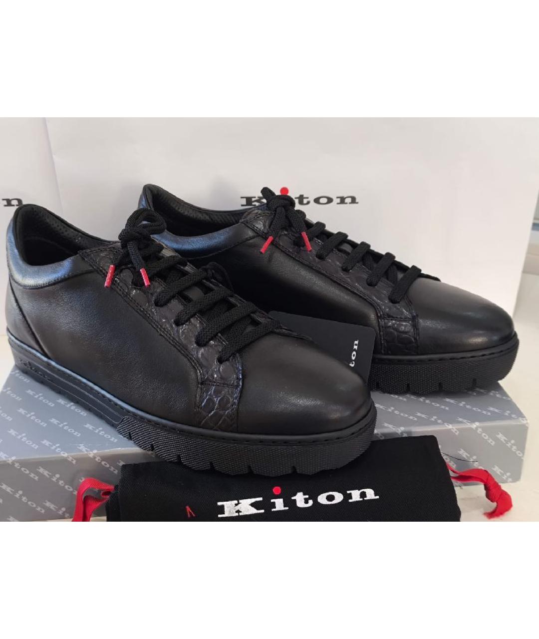 KITON Черные низкие кроссовки / кеды из экзотической кожи, фото 8