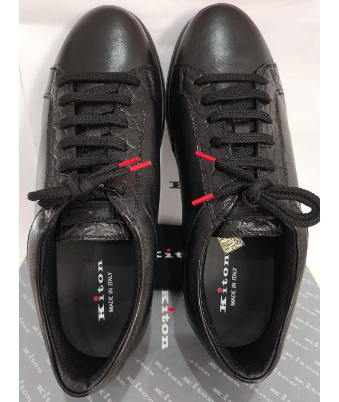 KITON Черные низкие кроссовки / кеды из экзотической кожи, фото 3