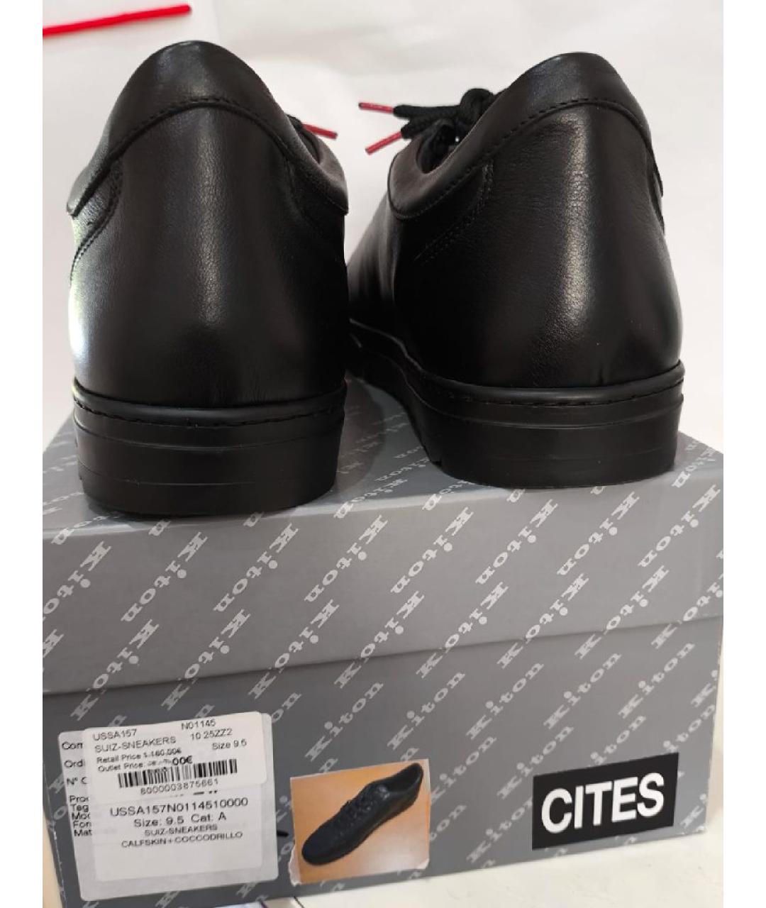 KITON Черные низкие кроссовки / кеды из экзотической кожи, фото 4