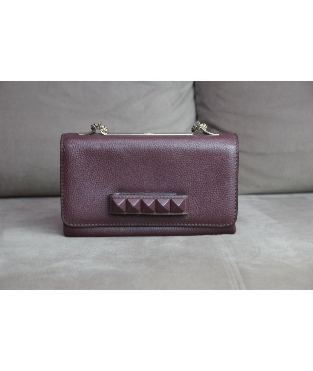 VALENTINO Бордовая кожаная сумка через плечо, фото 9