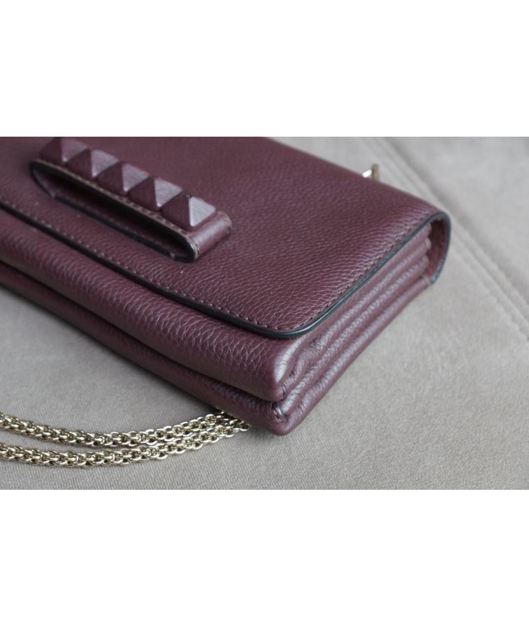 VALENTINO Бордовая кожаная сумка через плечо, фото 5