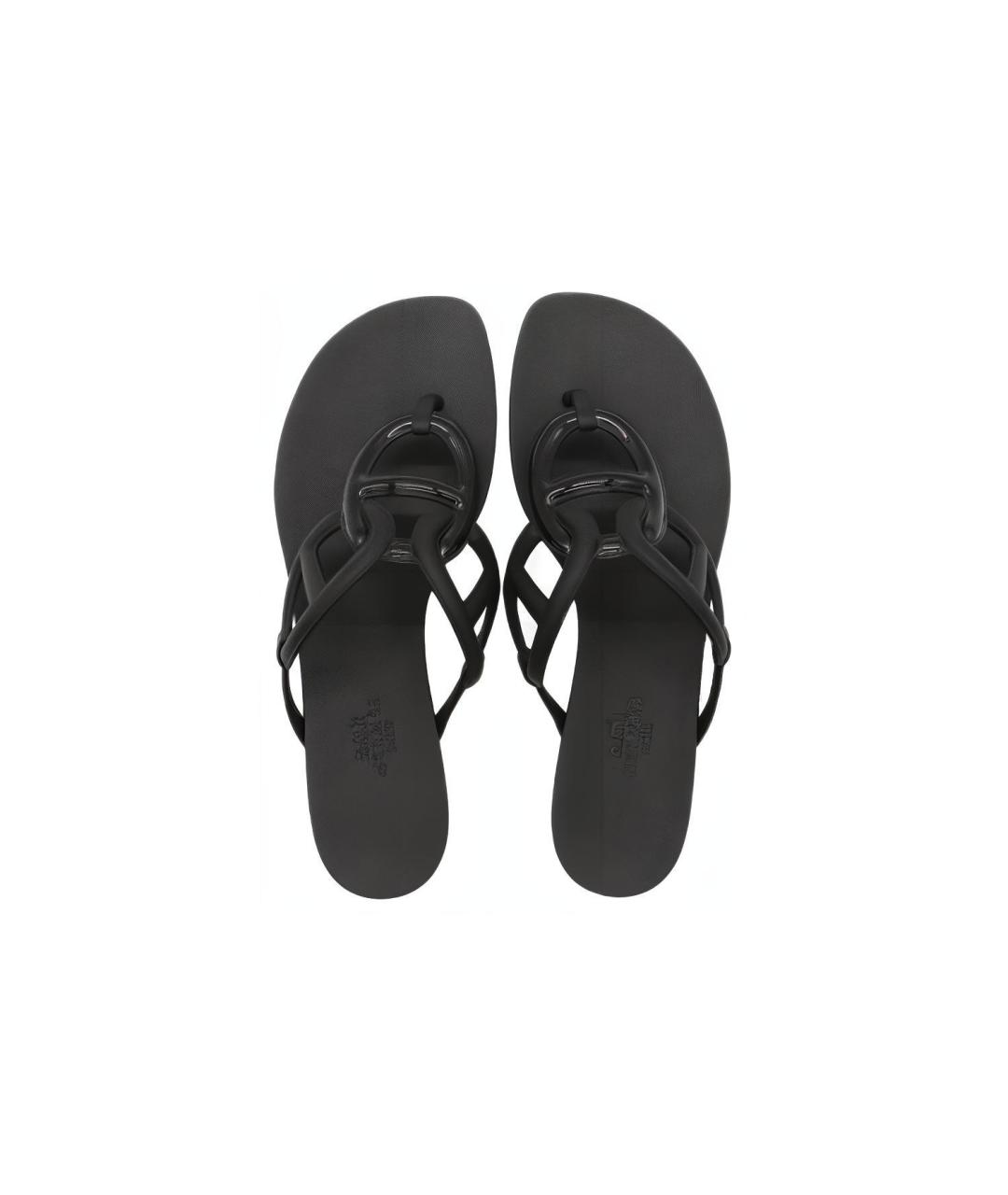 HERMES Черные резиновые шлепанцы, фото 4