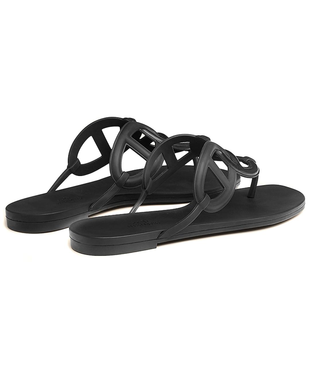 HERMES Черные резиновые шлепанцы, фото 5