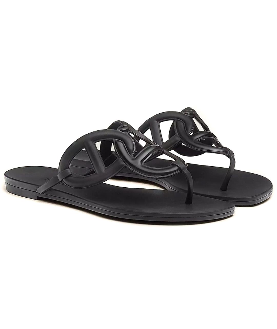 HERMES Черные резиновые шлепанцы, фото 3