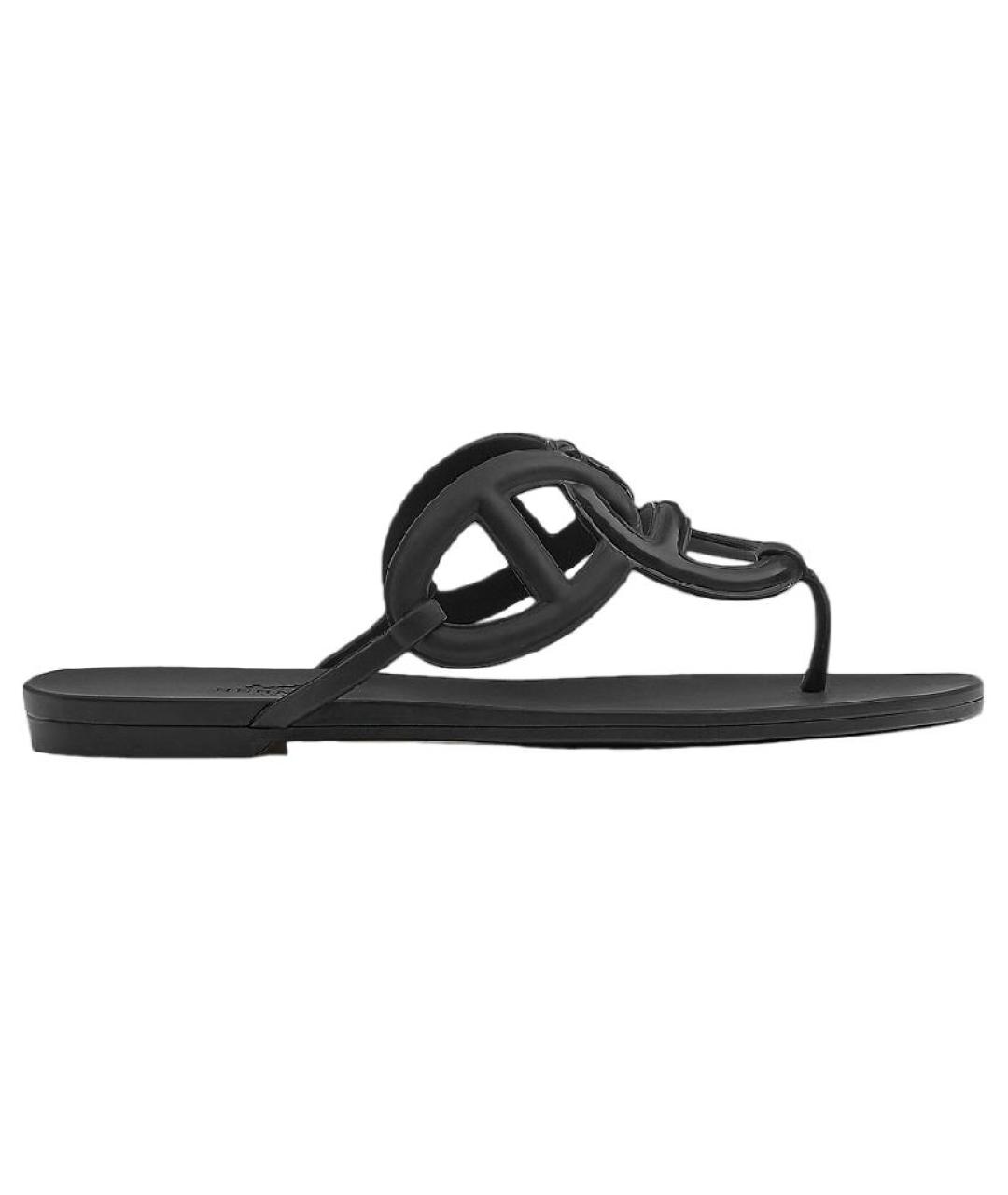 HERMES Черные резиновые шлепанцы, фото 1