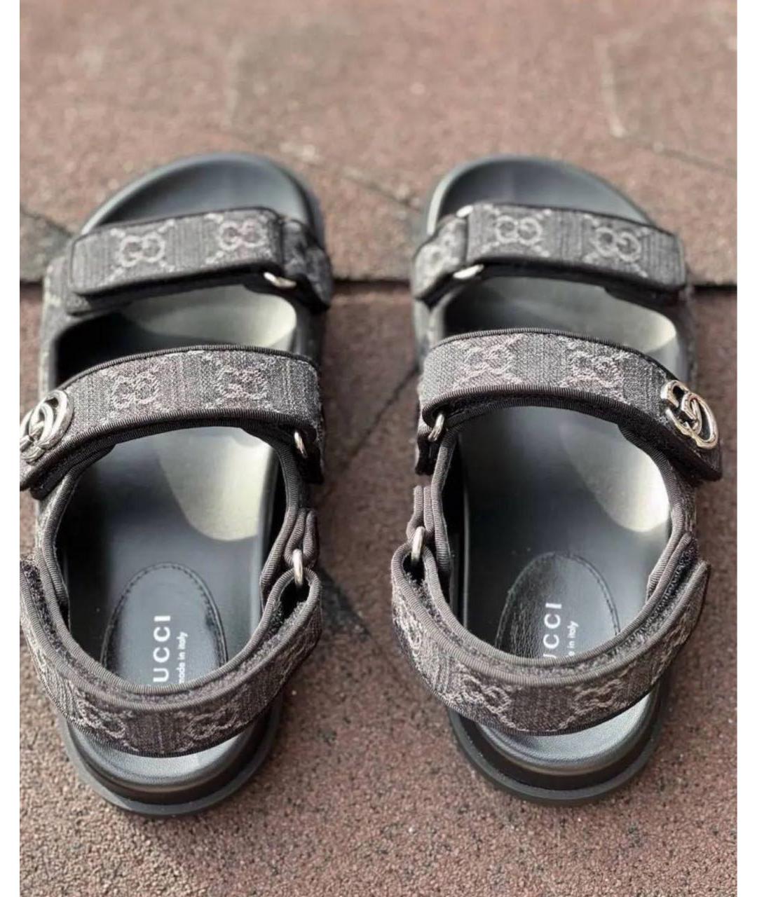 GUCCI Антрацитовые кожаные сандалии, фото 4