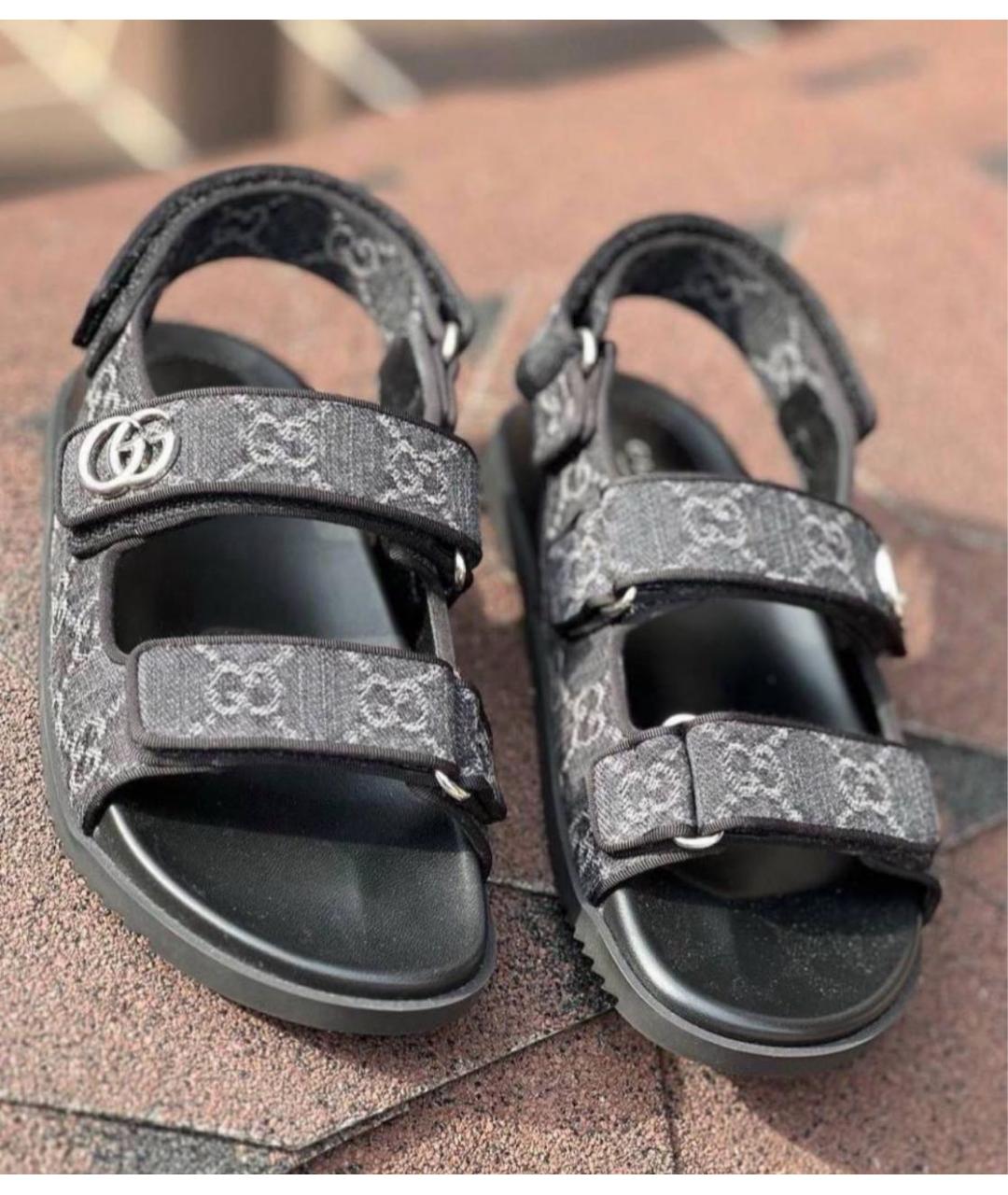 GUCCI Антрацитовые кожаные сандалии, фото 5