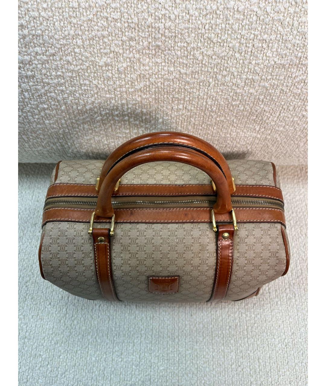 CELINE Бежевая кожаная сумка с короткими ручками, фото 3