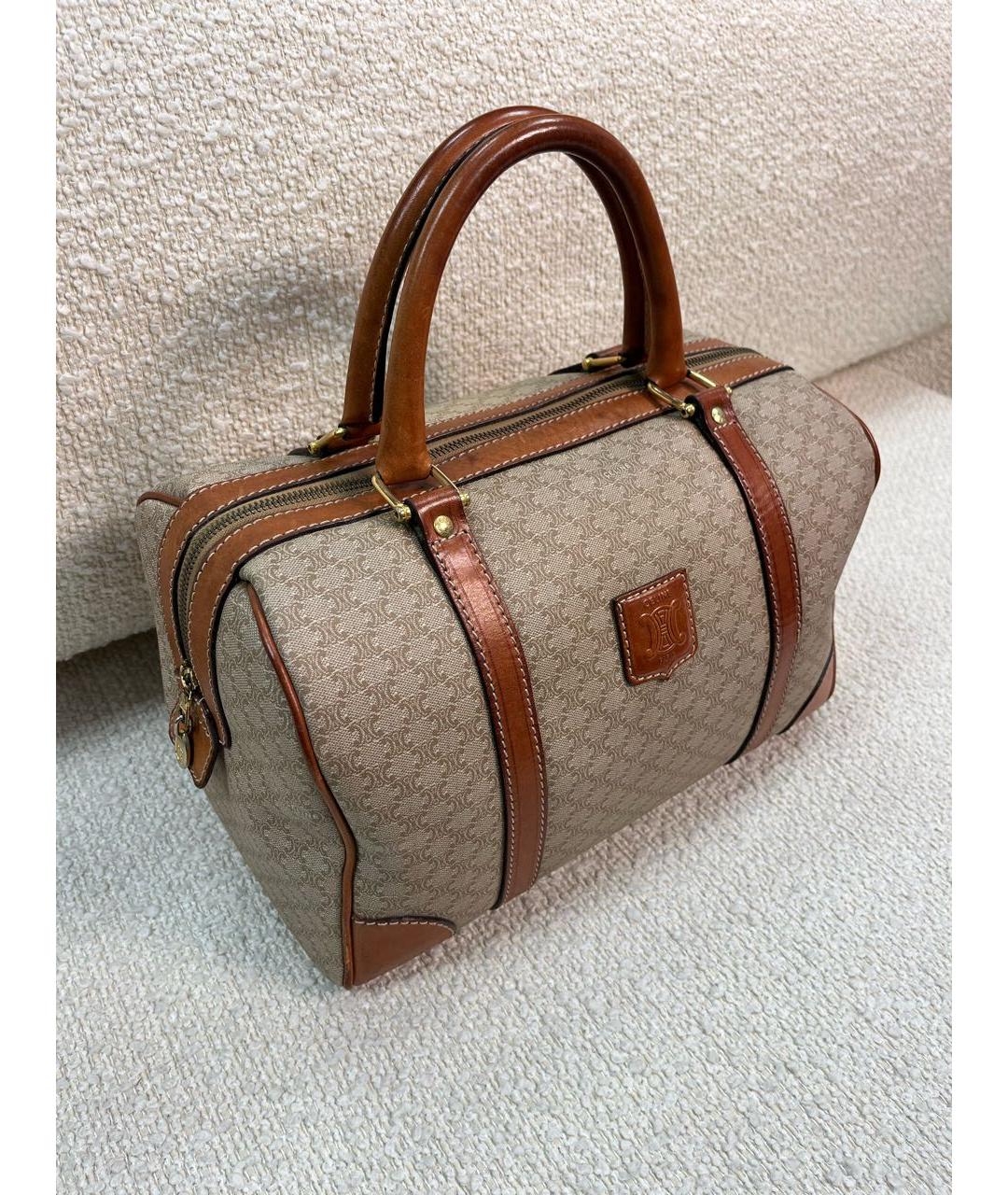 CELINE Бежевая кожаная сумка с короткими ручками, фото 2