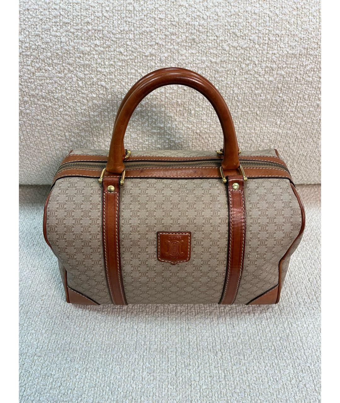 CELINE Бежевая кожаная сумка с короткими ручками, фото 9