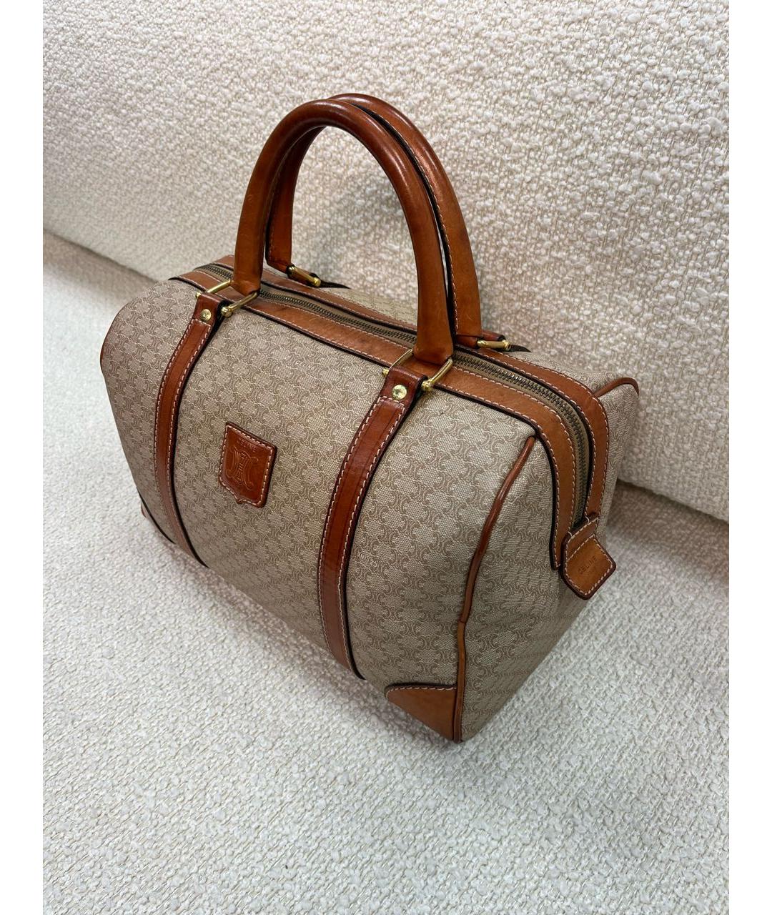 CELINE Бежевая кожаная сумка с короткими ручками, фото 5