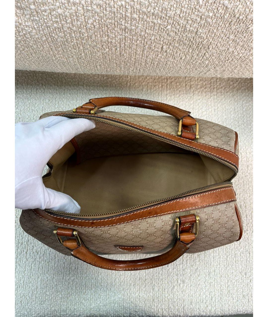 CELINE Бежевая кожаная сумка с короткими ручками, фото 4