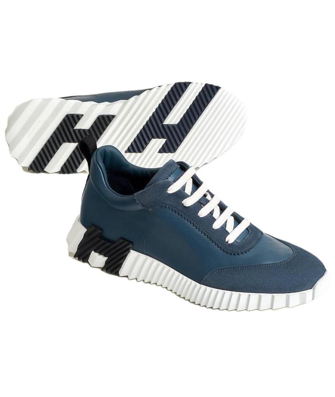 HERMES Синие кожаные низкие кроссовки / кеды, фото 4