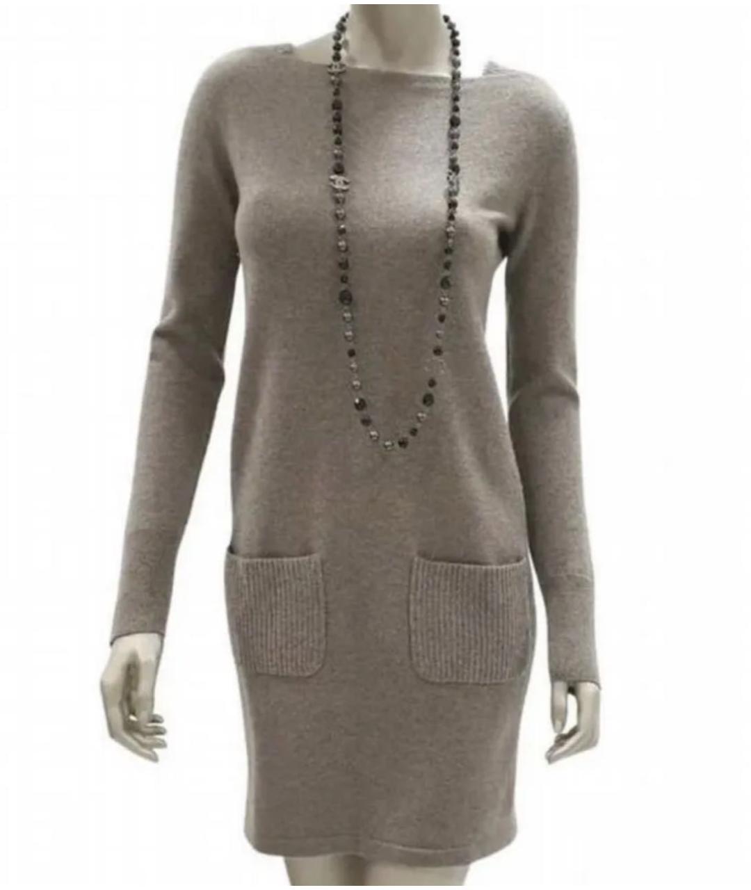 CHANEL Серое шерстяное повседневное платье, фото 2