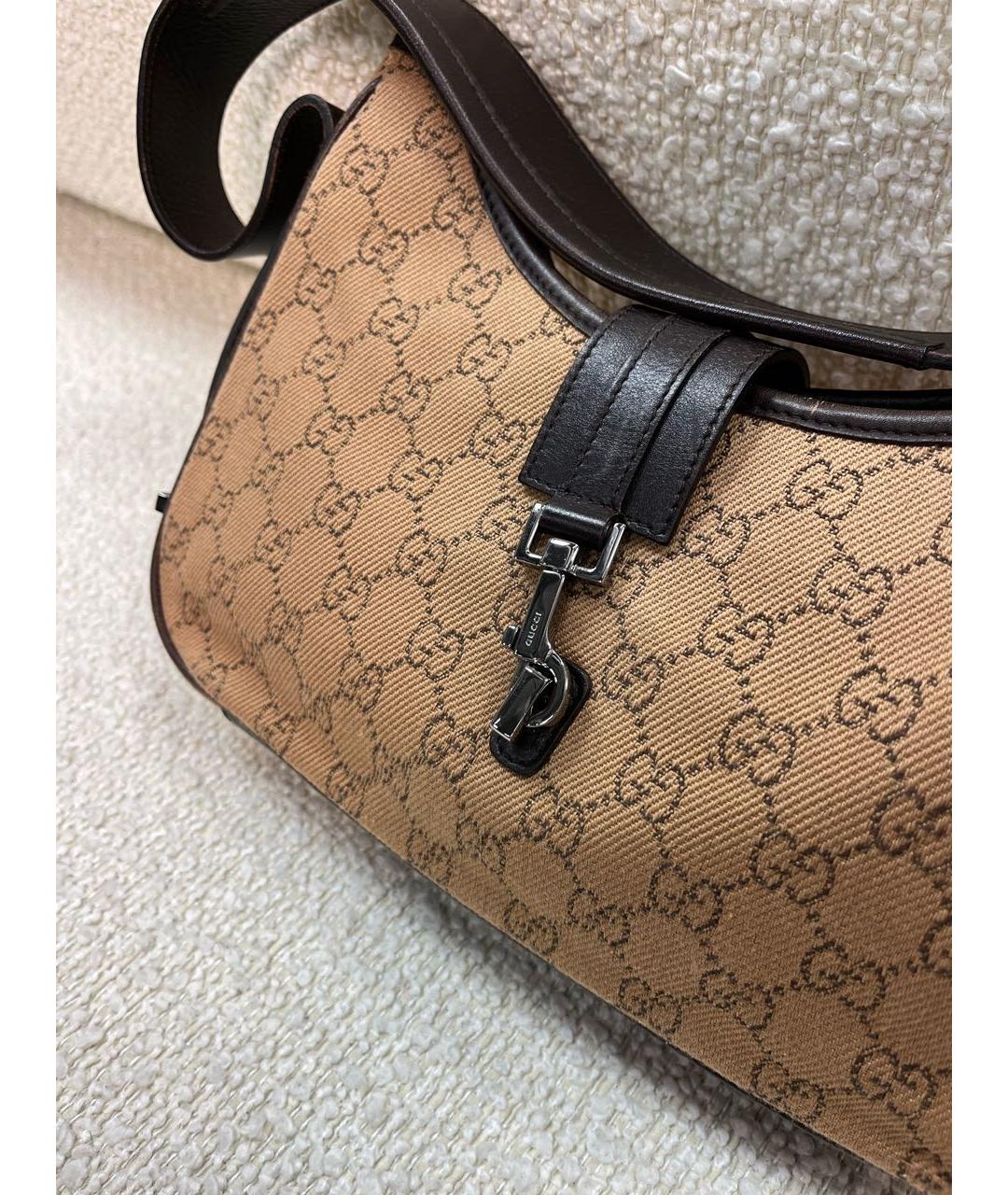 GUCCI Коричневая тканевая сумка с короткими ручками, фото 7