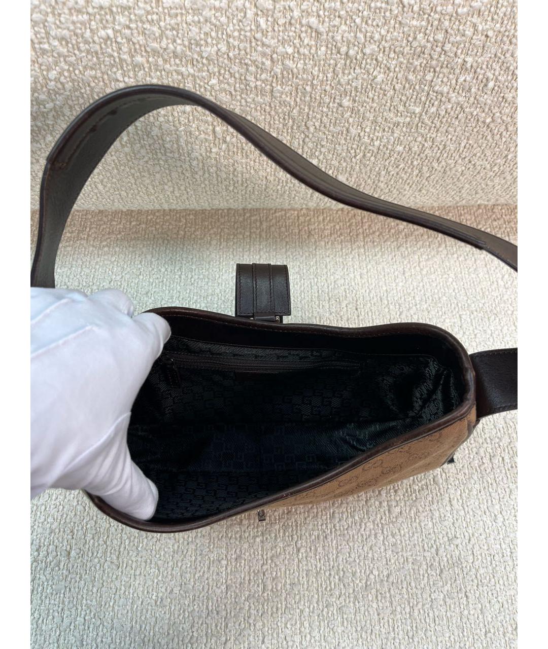 GUCCI Коричневая тканевая сумка с короткими ручками, фото 4