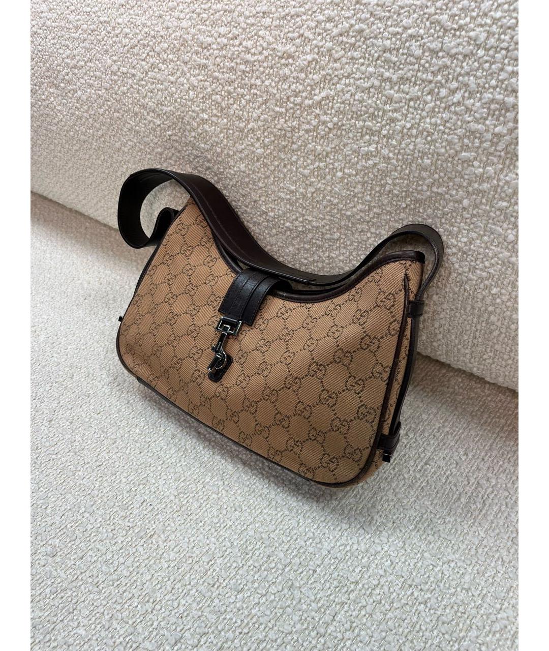 GUCCI Коричневая тканевая сумка с короткими ручками, фото 5