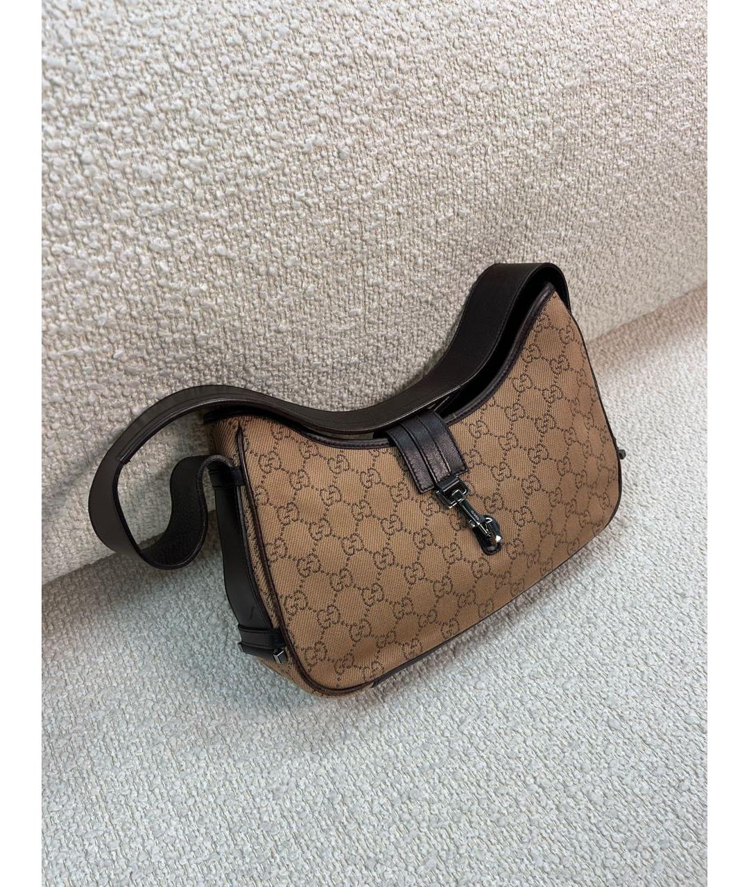 GUCCI Коричневая тканевая сумка с короткими ручками, фото 2