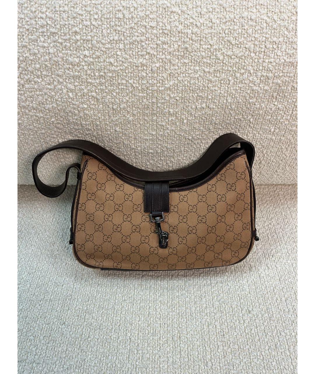 GUCCI Коричневая тканевая сумка с короткими ручками, фото 9