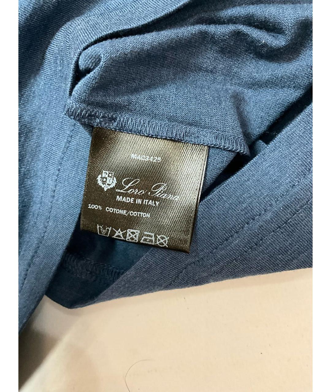 LORO PIANA Темно-синяя хлопковая футболка, фото 4